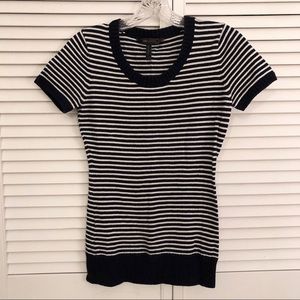 BCBG Navy & White Stripe Sweater Tee with stretch